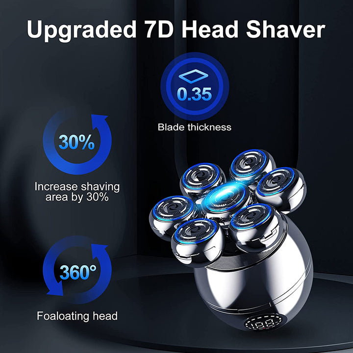 Vablee™ 7D Bald Shaver Multi Grooming Kit Wireless Charging | Experience the future of shaving with our upgraded wireless shaver. Flexing razor heads contour to your head and face, providing an intuitive and mirror-free experience. Achieve the closest, safest shave in just 60 seconds with precision blades and enjoy the convenience of wireless charging. Upgrade your grooming routine today.