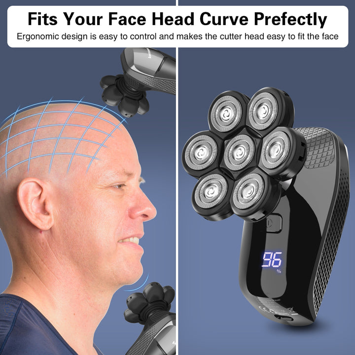 Vablee™ 7D Bald Shaver Kit Pro - With the new upgraded version of our shaver, 7 stainless steel razor heads will flex and contour to the shape of your skull or face. The ergonomic design makes your use intuitive and doesn't even require a mirror.
