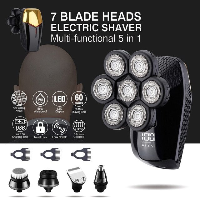 Vablee™ 7D Bald Shaver Kit Pro - With the new upgraded version of our shaver, 7 stainless steel razor heads will flex and contour to the shape of your skull or face. The ergonomic design makes your use intuitive and doesn't even require a mirror.