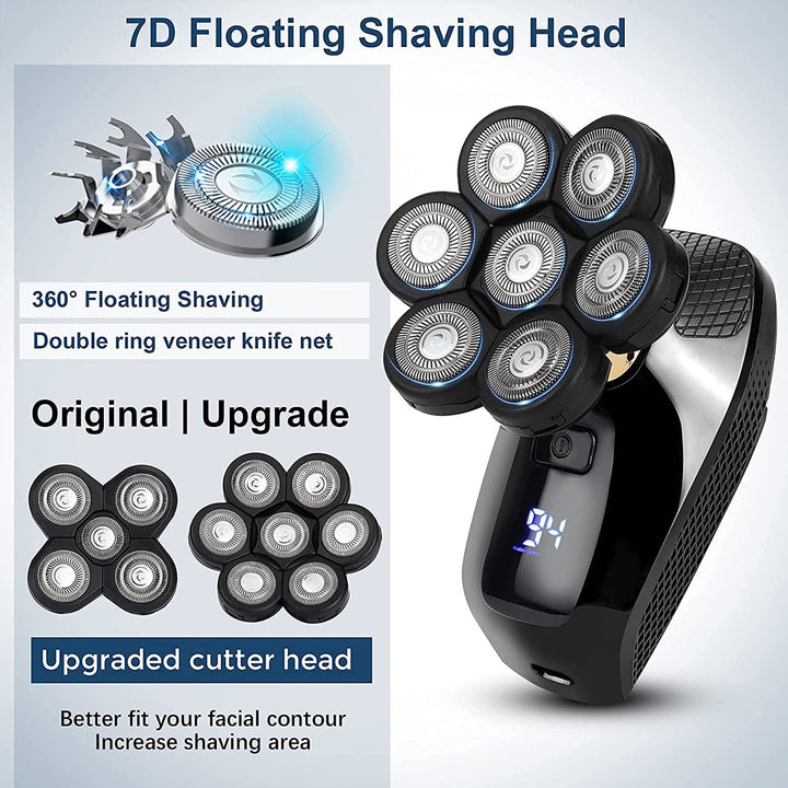 Vablee™ 7D Bald Shaver Kit Pro - With the new upgraded version of our shaver, 7 stainless steel razor heads will flex and contour to the shape of your skull or face. The ergonomic design makes your use intuitive and doesn't even require a mirror.